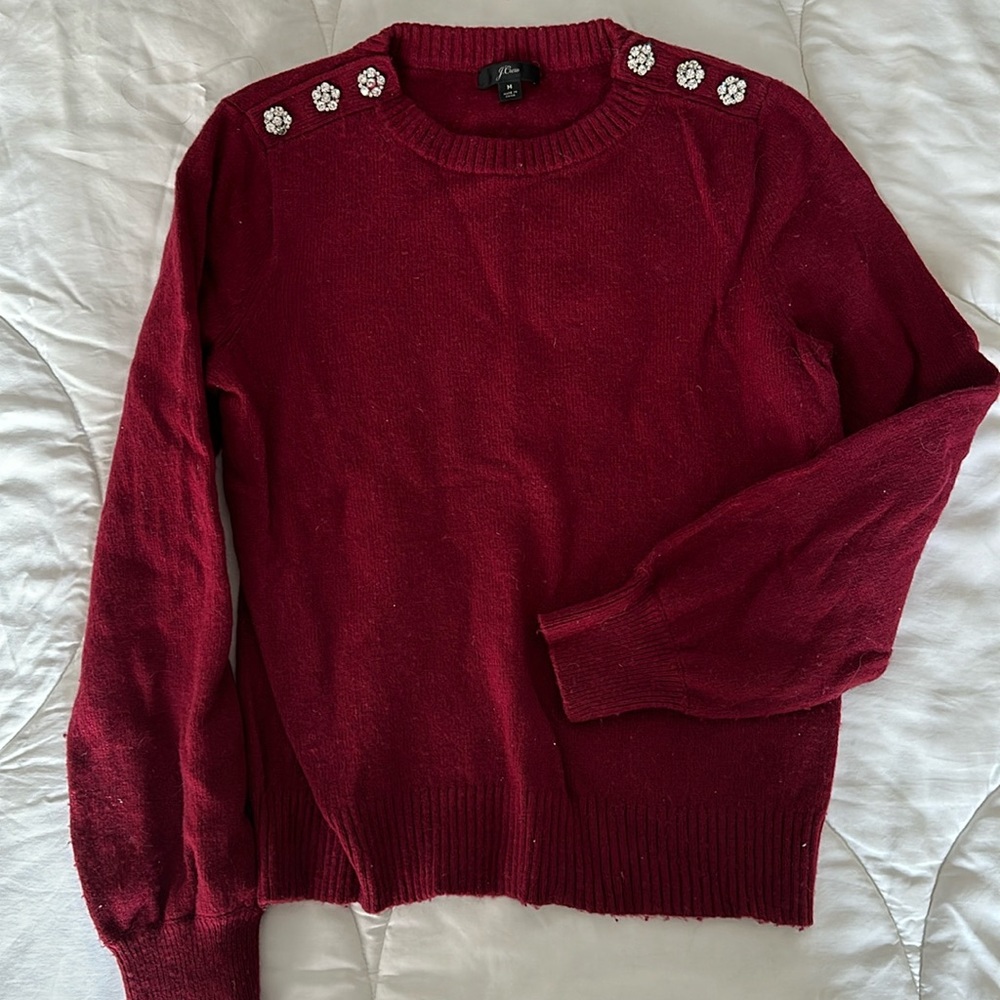 JCrew lambs wool blend sweater with jeweled buttons size M
